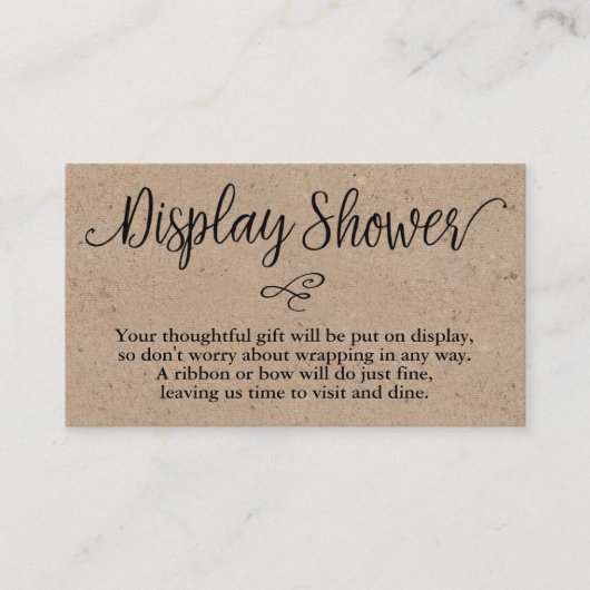 Rustic Kraft Script Display Shower Insert Kaart Visitekaartje (Voorkant)