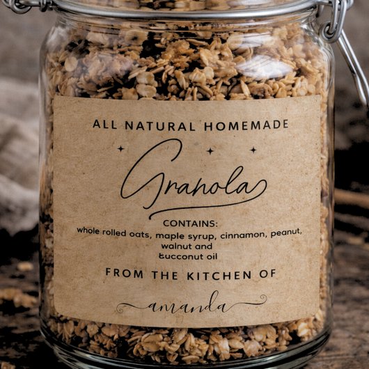Rustic kraft Script Homemade Granola Label