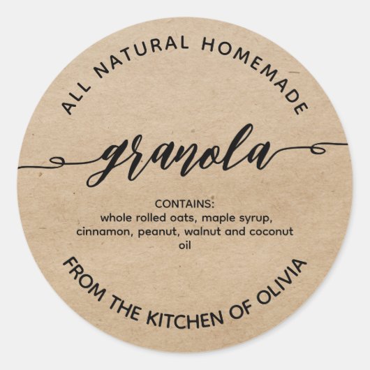 Rustic kraft Script Homemade Granola Label (Voorkant)