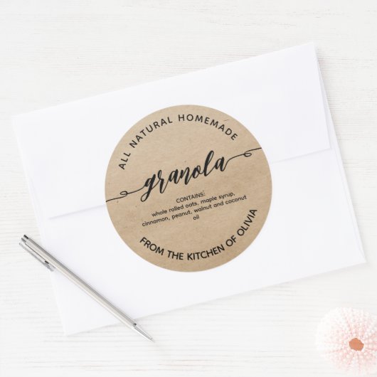 Rustic kraft Script Homemade Granola Label (Envelop)