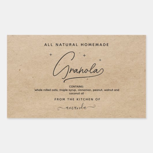Rustic kraft Script Homemade Granola Label (Voorkant)