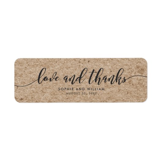 Rustic Kraft Script Liefde & Dank Trouwlabel Etiket (Voorkant)