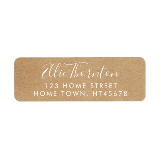 Rustic Kraft Script Naam Retouradres Etiket (Voorkant)