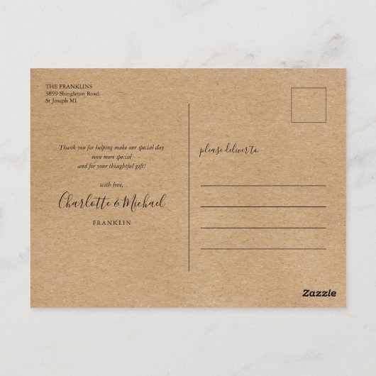 Rustic Kraft Script Photo Weddenschap Bedankt Briefkaart (Achterkant)
