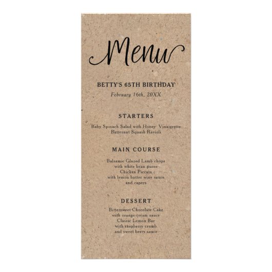 Rustic Kraft Script Tall Menu Kaart (Voorkant)