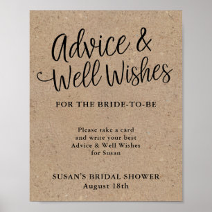 Rustic Kraft Script Vrijgezellenfeest Advice & Wis Poster