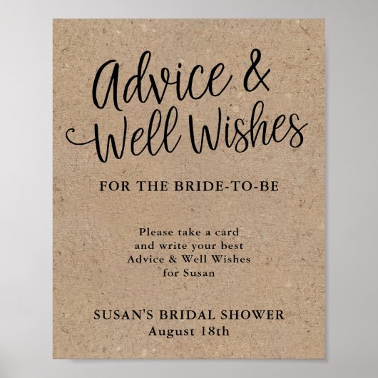 Rustic Kraft Script Vrijgezellenfeest Advice & Wis Poster (Voorkant)
