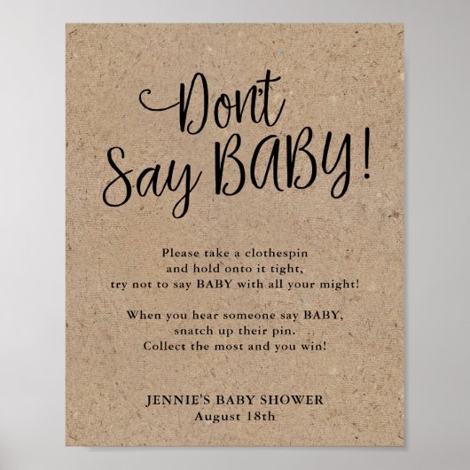 Rustic Kraft Script Zeg geen Baby game Poster (Voorkant)