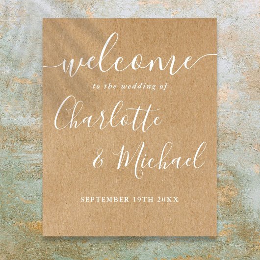 Rustic Kraft Signature Script Trouw Welkom Bord Poster