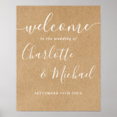 Rustic Kraft Signature Script Trouw Welkom Bord Poster (Voorkant)