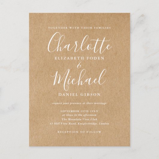 Rustic Kraft Signature Script Wedding Uitnodiging Briefkaart (Voorkant)