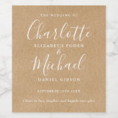 Rustic Kraft Signature Script Wedding Wijn Etiket (Enkel label)