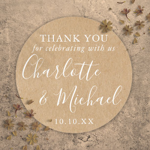 Rustic Kraft Signature Trouw Geschenk Bedankt Ronde Sticker
