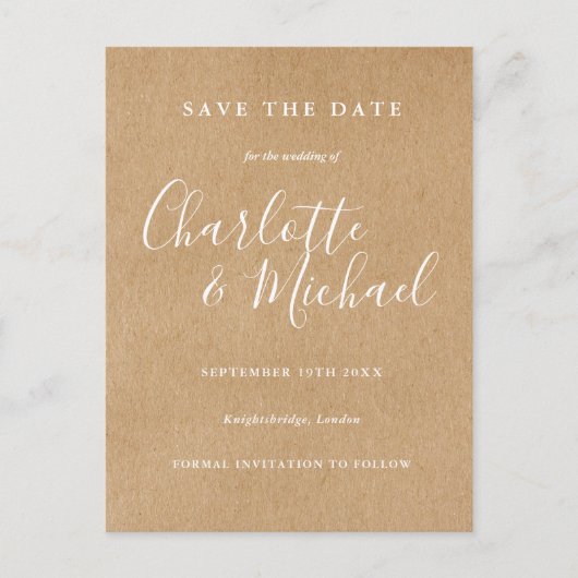 Rustic Kraft Signature Wedding Save the Date Card Aankondigingskaart (Voorkant)