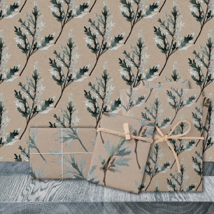 Rustic Kraft Silver Blue Spruce Tree Branches Inpakpapier Vel