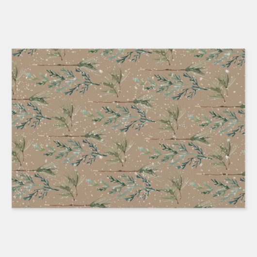 Rustic Kraft Silver Blue Spruce Winter Greenery Inpakpapier Vel (Voorkant 3)