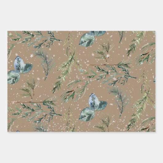 Rustic Kraft Silver Blue Spruce Winter Greenery Inpakpapier Vel (Voorkant 2)