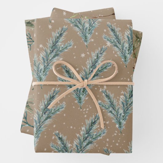 Rustic Kraft Silver Blue Spruce Winter Greenery Inpakpapier Vel (In situ)
