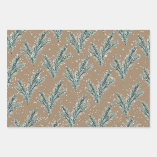 Rustic Kraft Silver Blue Spruce Winter Greenery Inpakpapier Vel (Voorkant)