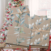 Rustic Kraft Silver Blue Winter Greenery Inpakpapier Vel