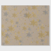 Rustic Kraft Silver & Gold Snowflakes Cadeaupapier (Vlak)