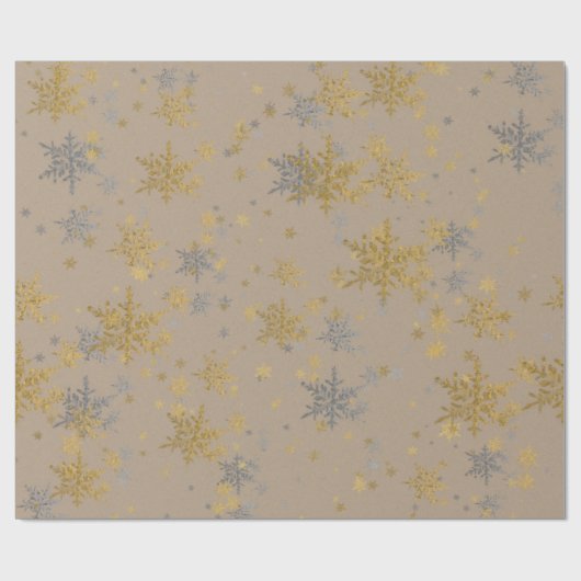 Rustic Kraft Silver & Gold Snowflakes Cadeaupapier (Vlak)