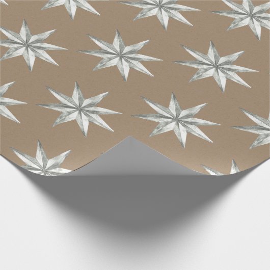 Rustic Kraft Silver  Star Cadeaupapier (Hoek)