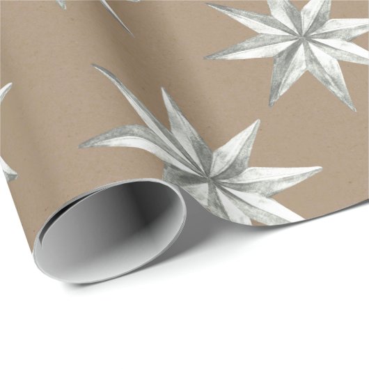 Rustic Kraft Silver  Star Cadeaupapier (Rol Hoek)