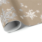 Rustic Kraft Silver & White Snowflakes Cadeaupapier (Rol Hoek)