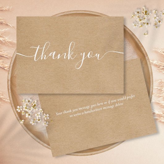 Rustic Kraft Simple Elegant White Script Bedankkaart
