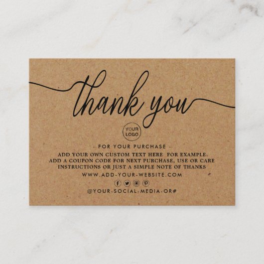 Rustic Kraft Simple Script Business Hartelijk dank Informatiekaartje (Voorkant)
