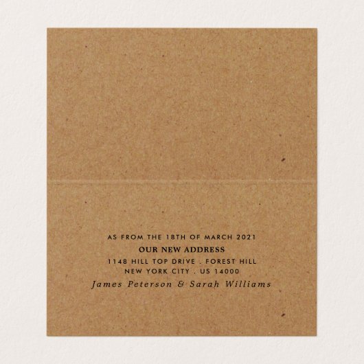 Rustic Kraft Simple Script Change of Address Card Visitekaartje (Binnenkant ongevouwen)