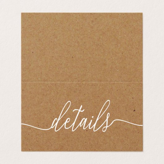 Rustic Kraft Simple Script met Photo Detail Card Visitekaartje (Buitenkant ongevouwen)