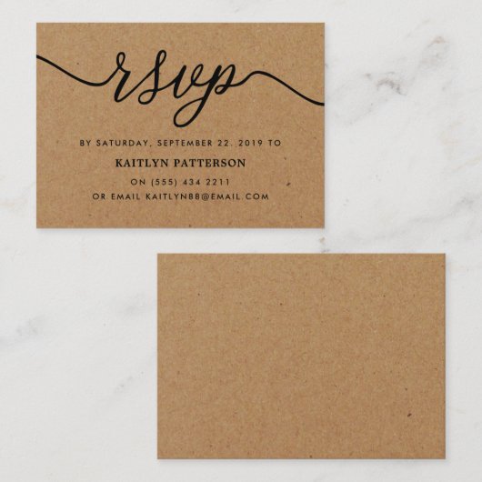 Rustic Kraft Simple Script RSVP Informatiekaartje (Voorkant / Achterkant)