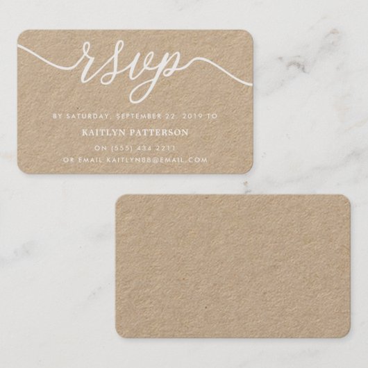 Rustic Kraft Simple Script RSVP Visitekaartje (Voorkant / Achterkant)
