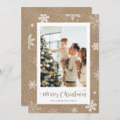 Rustic Kraft Snowflake Foto Kaart (Voorkant / Achterkant)