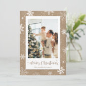 Rustic Kraft Snowflake Foto Kaart (Staand voorkant)