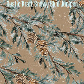 Rustic Kraft Snowy Blue Juniper Branch & Cones Cadeaupapier