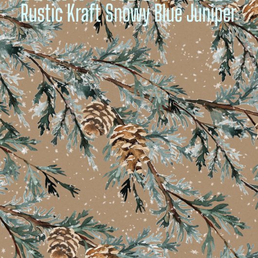 Rustic Kraft Snowy Blue Juniper Branch & Cones Cadeaupapier