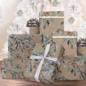 Rustic Kraft Snowy Blue Juniper Branch & Cones Cadeaupapier