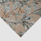 Rustic Kraft Snowy Blue Juniper Branches & Cones Tissuepapier (Detail)