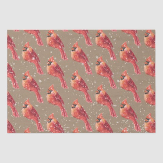 Rustic Kraft Snowy Kerstrode kardinaal vogel Tissuepapier (Voorkant)