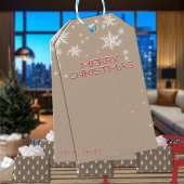 Rustic Kraft Snowy Red Merry kerstschrijf Cadeaulabel
