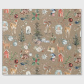 Rustic Kraft Snowy Reindeer & Alles Kerstmis Cadeaupapier (Vlak)
