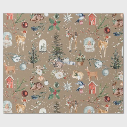 Rustic Kraft Snowy Reindeer & Alles Kerstmis Cadeaupapier (Vlak)