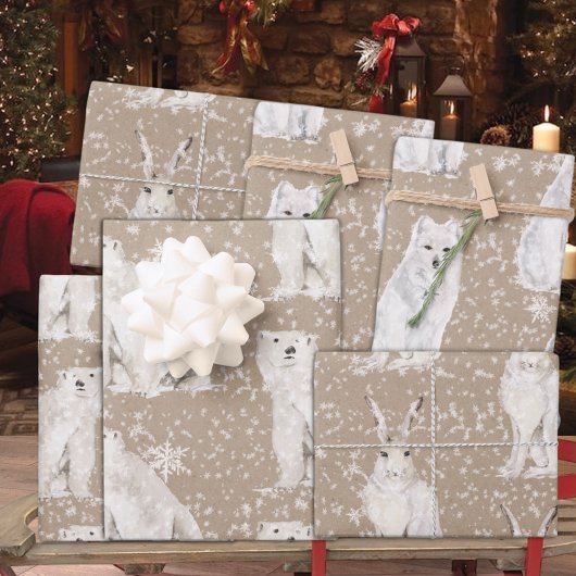 Rustic Kraft Snowy Winter Arctic Animals Inpakpapier Vel