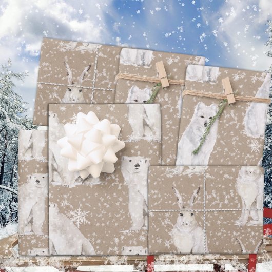 Rustic Kraft Snowy Winter Arctic Animals Inpakpapier Vel