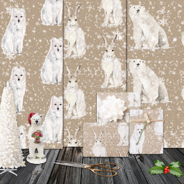 Rustic Kraft Snowy Winter Arctic Animals Inpakpapier Vel