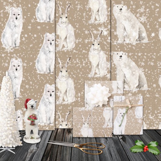 Rustic Kraft Snowy Winter Arctic Animals Inpakpapier Vel