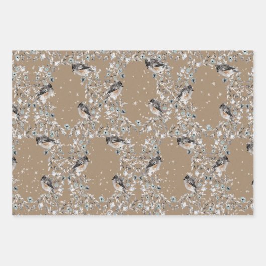 Rustic Kraft Snowy Winter Birds Nesting Inpakpapier Vel (Voorkant 3)